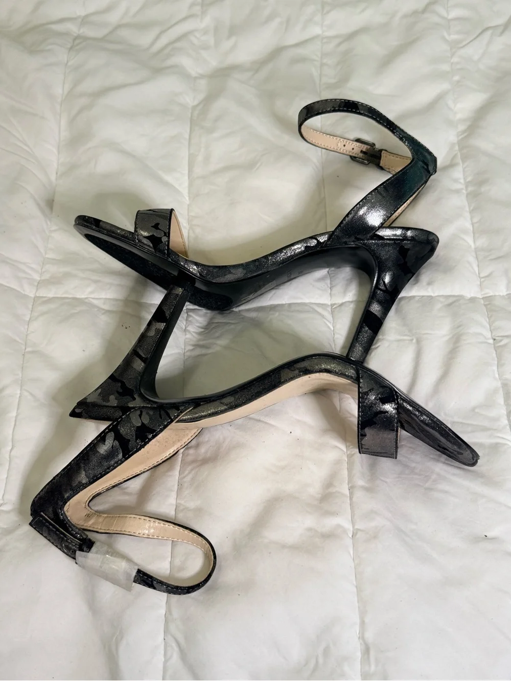 Nine West Black Patent Camouflage Ankle-Strap Sandals